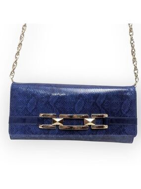 White House Black Market Blue Faux Snakeskin Clutch